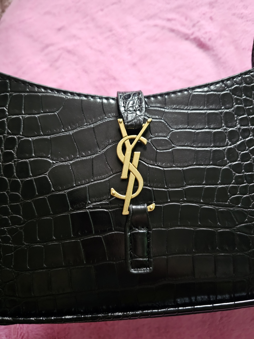 YSL Black Croc-Embossed Shoulder Bag - Picture 2 of 5